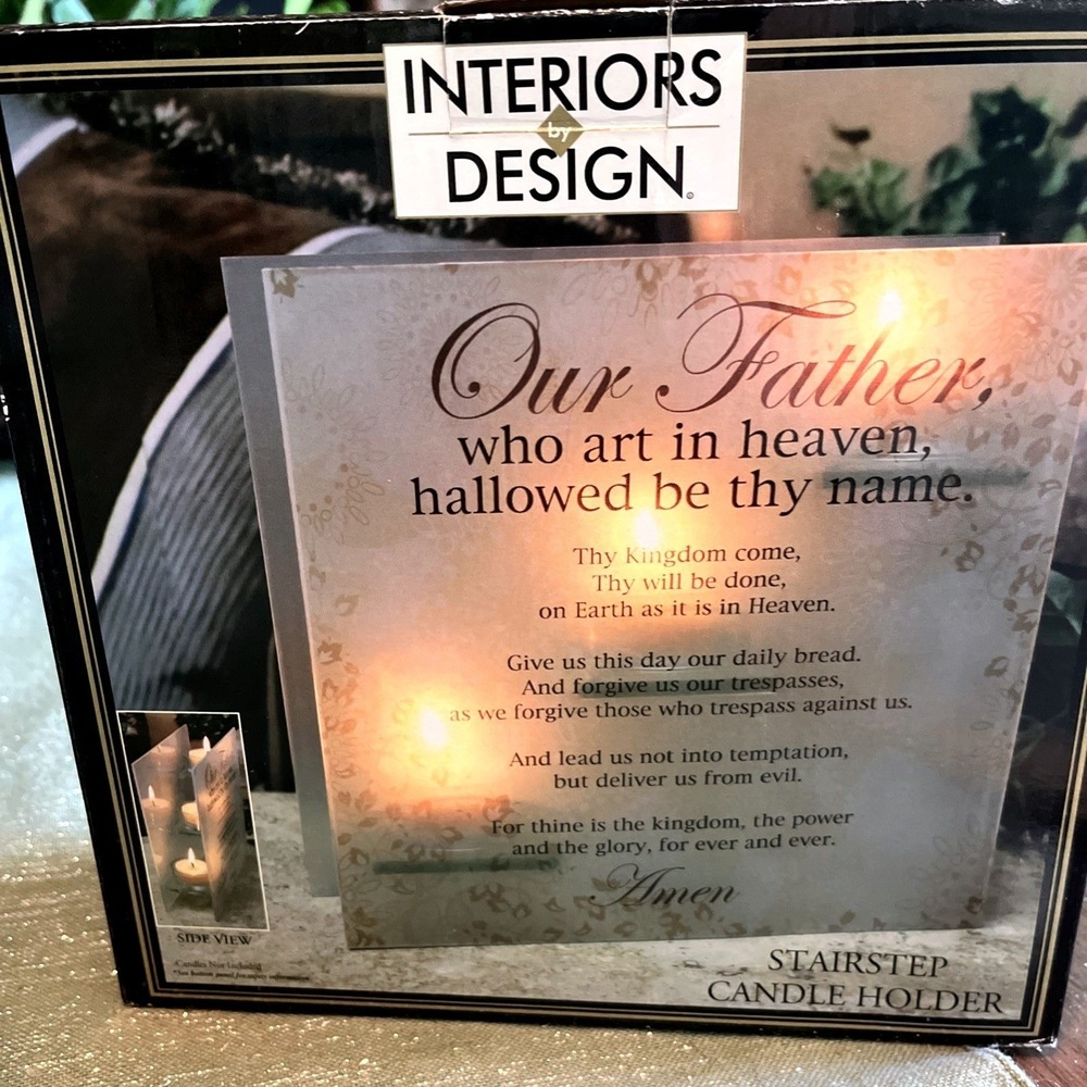 Interiors By Design Vintage Glass Stairstep Candle Holder Lord's Prayer - Picture 6 of 7